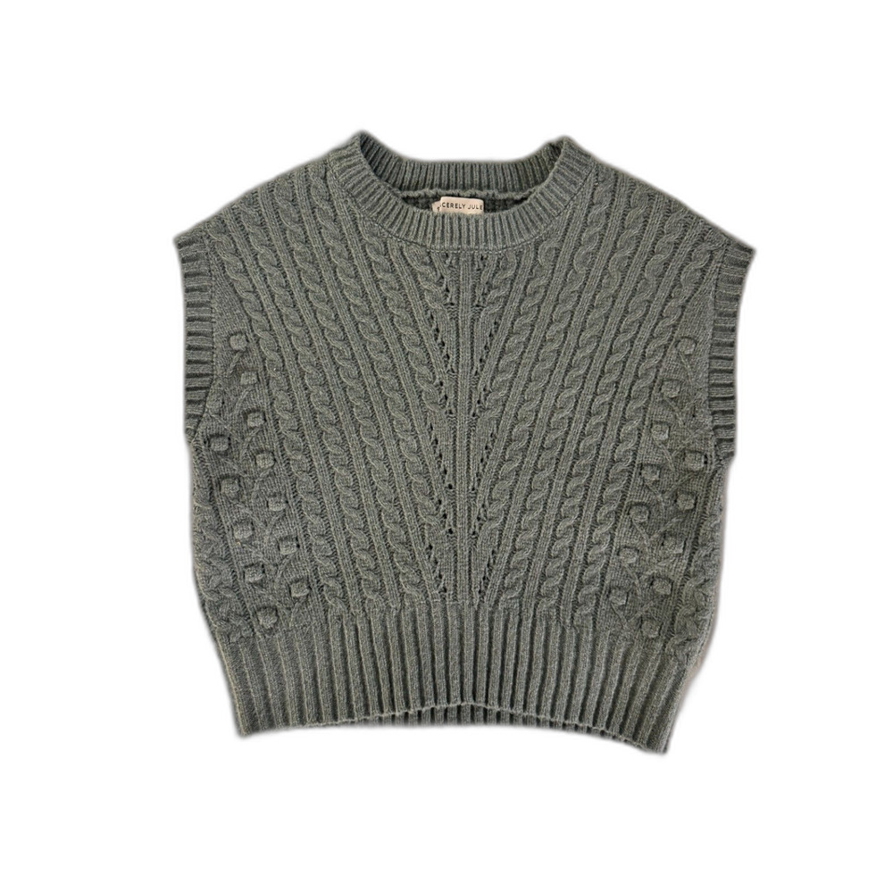 Sincerely Jules Cable Knit Sweater Vest Women's Sage Bobble Knit Preppy - XS